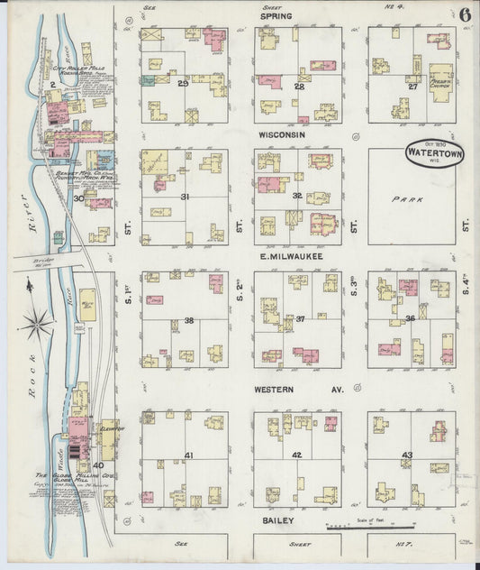 Sanborn Fire Insurance Map from Watertown, Jefferson County, Wisconsin (1890), Sheet #0006 - Historic Sanborn Fire Insurance Map Print, vintage old map wall art, antique decor, genealogy gift, Wisconsin Wisconsin map