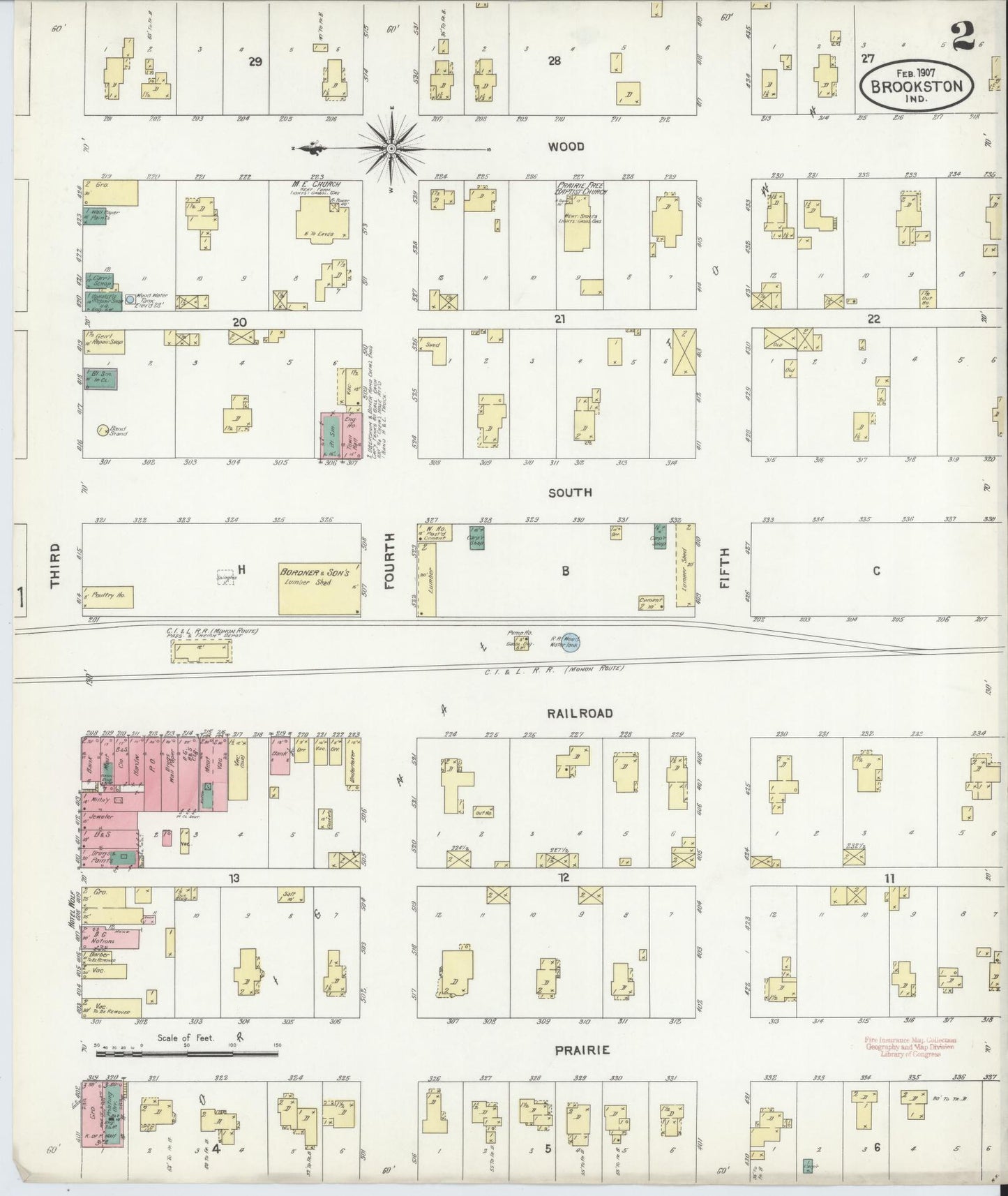 Sanborn Fire Insurance Map from Brookston, White County, Indiana (1907), Sheet #0002 - Complete Map Set gallery image, historic Sanborn map, vintage wall art, Indiana Indiana