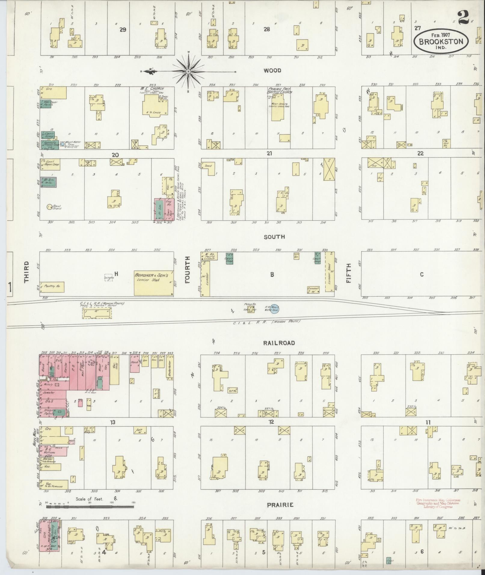 Sanborn Fire Insurance Map from Brookston, White County, Indiana (1907), Sheet #0002 - Complete Map Set gallery image, historic Sanborn map, vintage wall art, Indiana Indiana