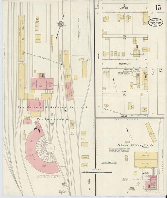 Sanborn Fire Insurance Map from Yoakum, De Witt And Lavaca Counties, Texas (1912), Sheet #0015 - Historic Sanborn Fire Insurance Map Print, vintage old map wall art, antique decor, genealogy gift, Texas Texas map