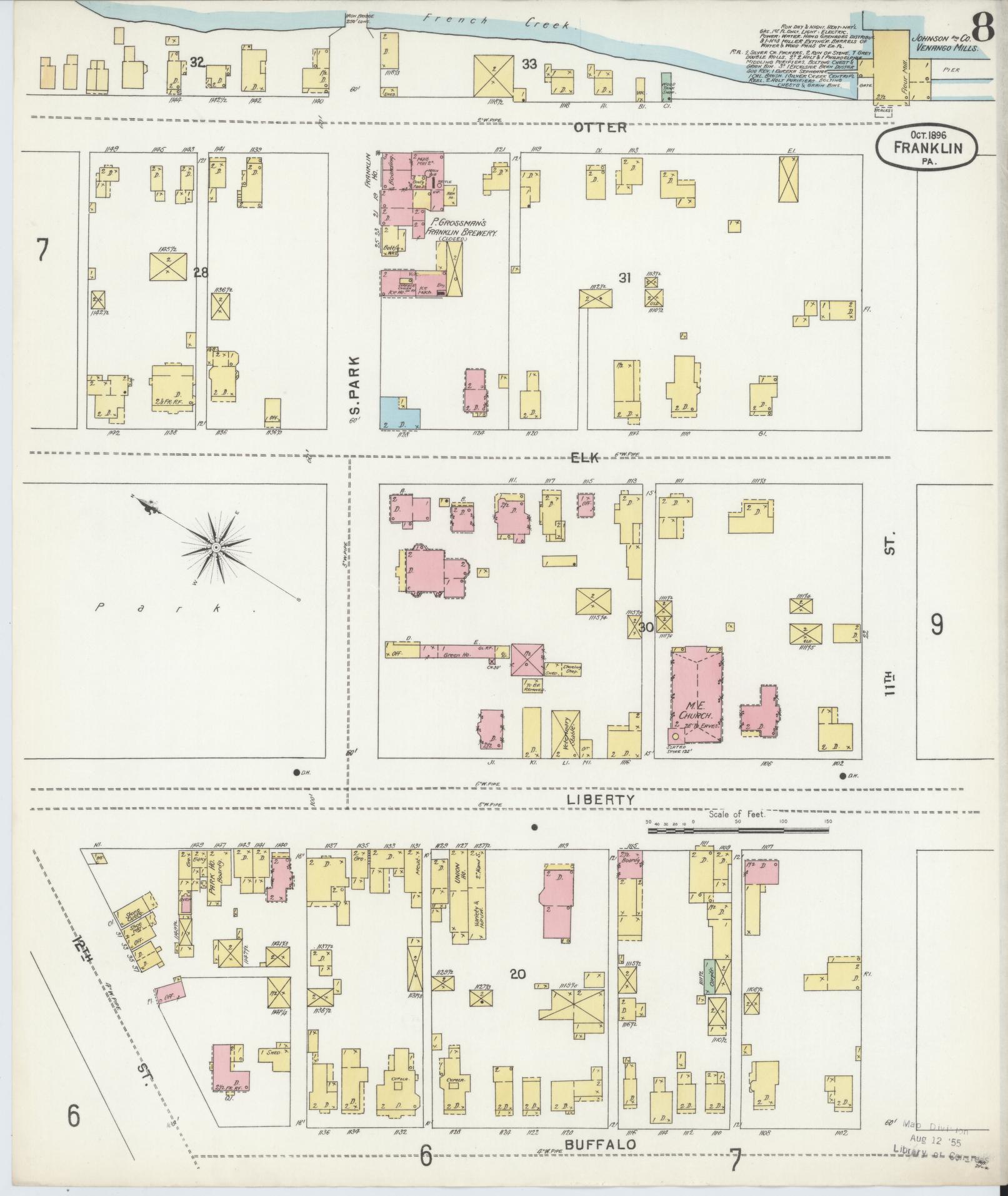 Sanborn Fire Insurance Map from Franklin, Venango County, Pennsylvania (1896), Sheet #0008 - Historic Sanborn Fire Insurance Map Print, vintage old map wall art, antique decor, genealogy gift, Pennsylvania Pennsylvania map