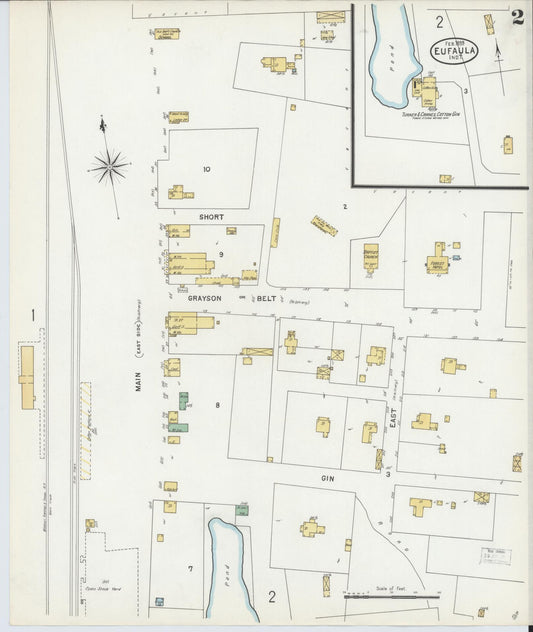 Sanborn Fire Insurance Map from Eufala, McIntosch County, Oklahoma (1899), Sheet #0002 - Historic Sanborn Fire Insurance Map Print, vintage old map wall art, antique decor, genealogy gift, Oklahoma Oklahoma map