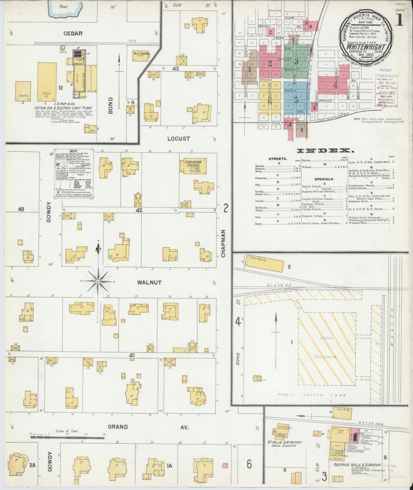 Sanborn Fire Insurance Map from Whitewright, Grayson County, Texas (1900), Sheet #0001 - Complete Map Set gallery image, historic Sanborn map, vintage wall art, Texas Texas