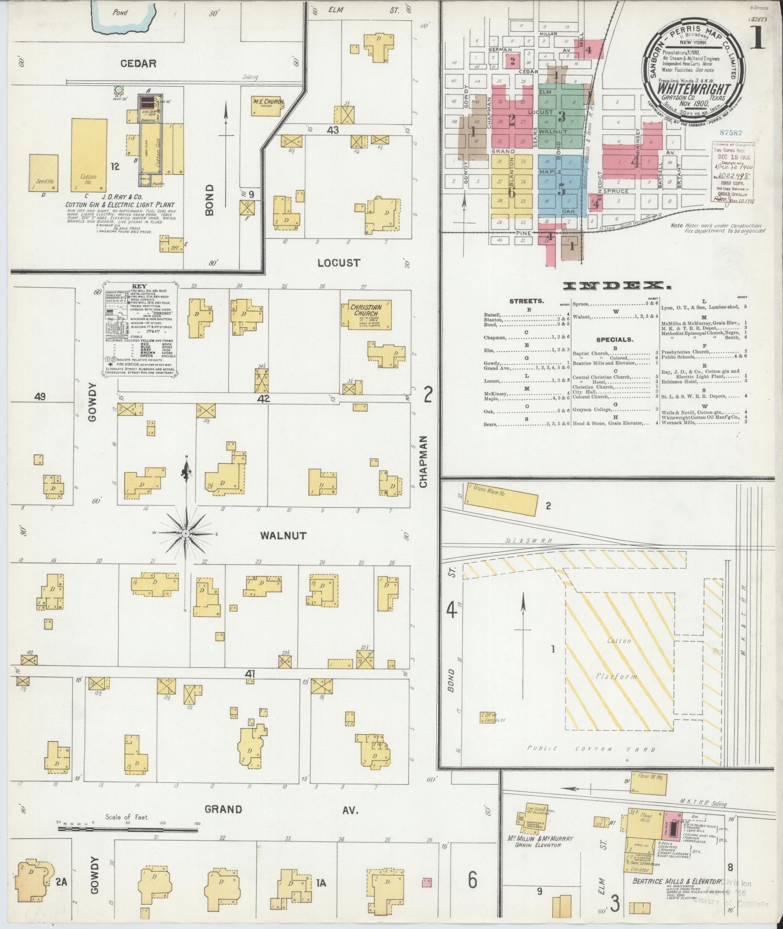 Sanborn Fire Insurance Map from Whitewright, Grayson County, Texas (1900), Sheet #0001 - Complete Map Set gallery image, historic Sanborn map, vintage wall art, Texas Texas