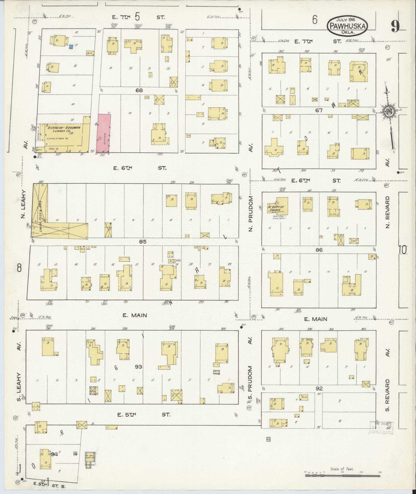 Sanborn Fire Insurance Map from Pawhuska, Osage County, Oklahoma (1916), Sheet #0009 - Complete Map Set gallery image, historic Sanborn map, vintage wall art, Oklahoma Oklahoma