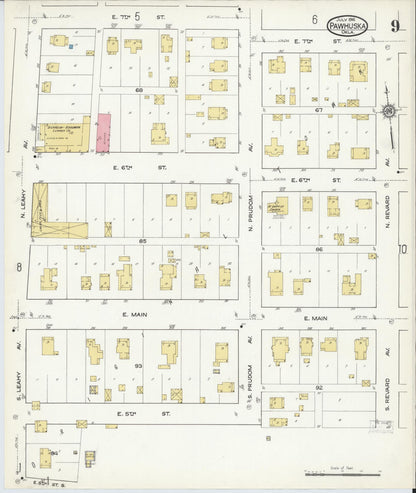 Sanborn Fire Insurance Map from Pawhuska, Osage County, Oklahoma (1916), Sheet #0009 - Complete Map Set gallery image, historic Sanborn map, vintage wall art, Oklahoma Oklahoma