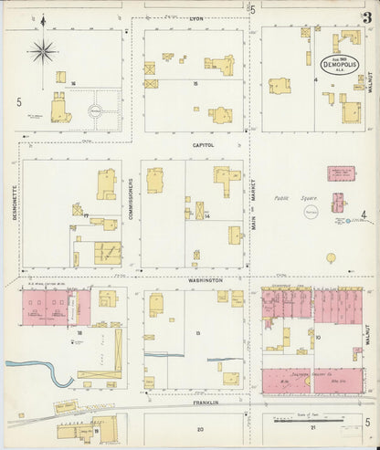 Sanborn Fire Insurance Map from Demopolis, Marengo County, Alabama (1903), Sheet #0003 - Complete Map Set gallery image, historic Sanborn map, vintage wall art, Alabama Alabama