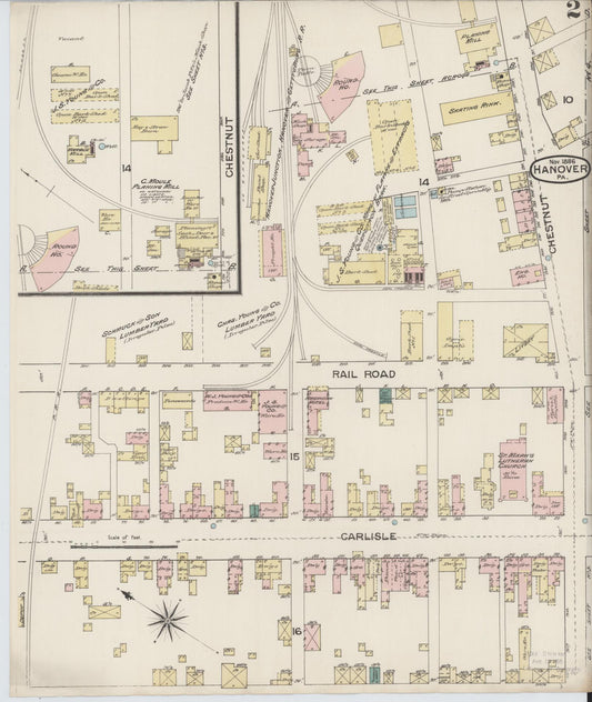 Sanborn Fire Insurance Map from Hanover, York County, Pennsylvania (1886), Sheet #0002 - Historic Sanborn Fire Insurance Map Print, vintage old map wall art, antique decor, genealogy gift, Pennsylvania Pennsylvania map