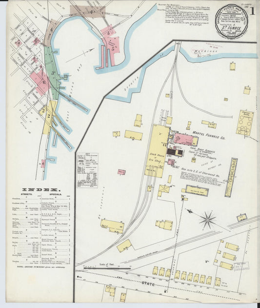 Sanborn Fire Insurance Map from Saint Ignace, Mackinac County, Michigan (1896), Sheet #0001 - Historic Sanborn Fire Insurance Map Print, vintage old map wall art, antique decor, genealogy gift, Michigan Michigan map