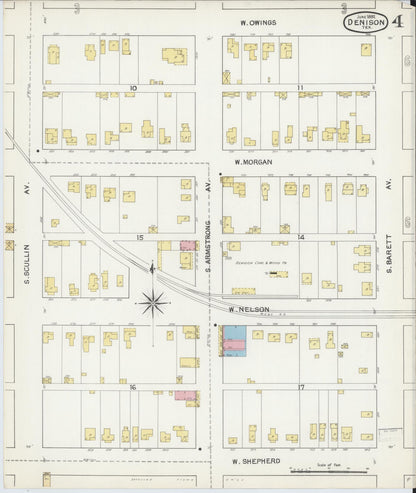 Sanborn Fire Insurance Map from Denison, Grayson County, Texas (1892), Sheet #0004 - Historic Sanborn Fire Insurance Map Print, vintage old map wall art, antique decor, genealogy gift, Texas Texas map