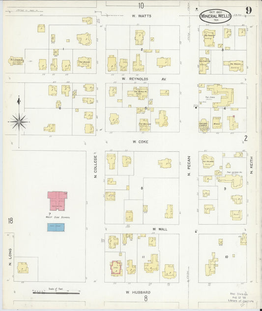 Sanborn Fire Insurance Map from Mineral Wells, Palo Pinto County, Texas (1907), Sheet #0009 - Historic Sanborn Fire Insurance Map Print, vintage old map wall art, antique decor, genealogy gift, Texas Texas map