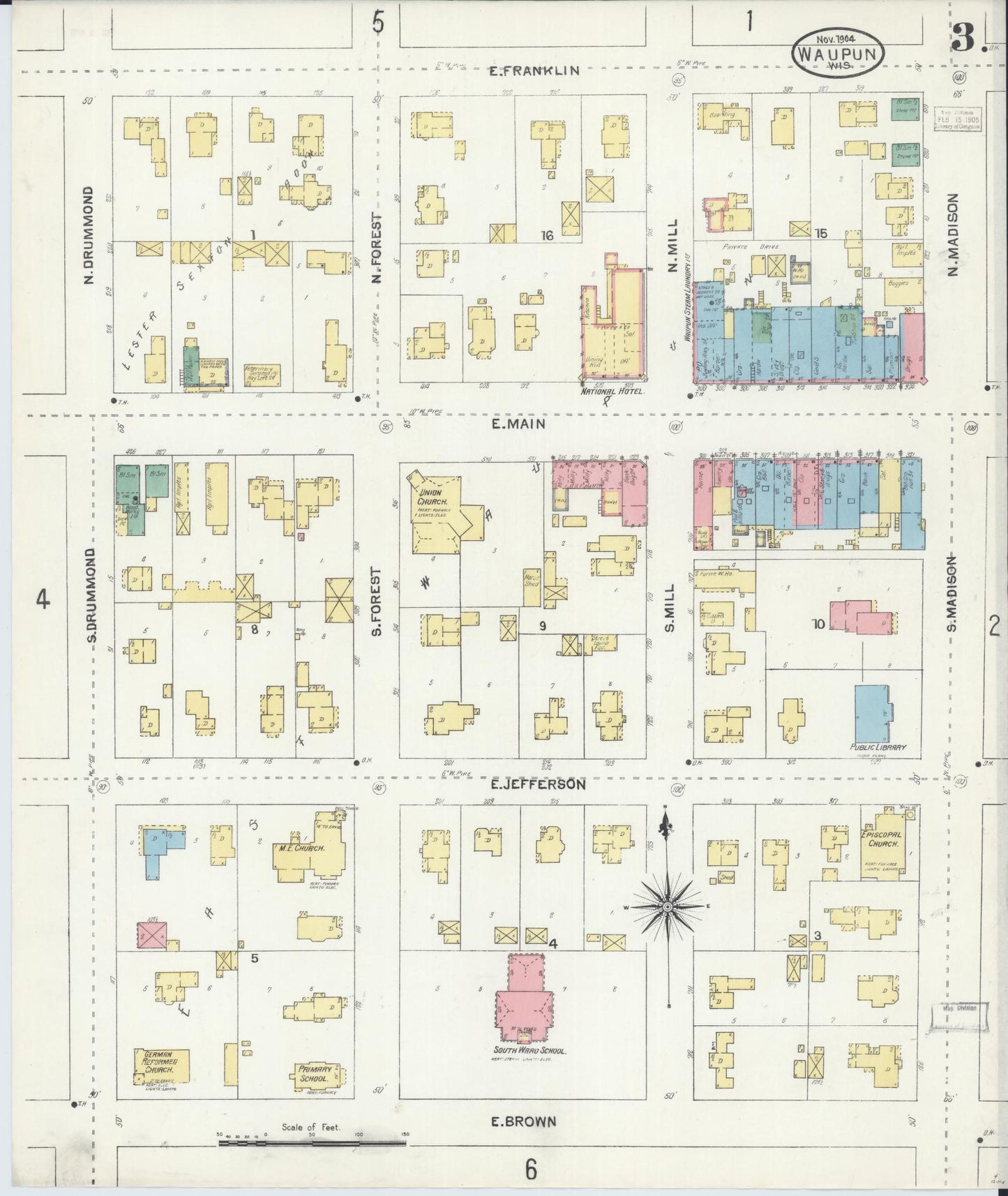 Sanborn Fire Insurance Map from Waupun, Dodge and Fond du Lac Counties, Wisconsin (1904), Sheet #0003 - Complete Map Set gallery image, historic Sanborn map, vintage wall art, Wisconsin Wisconsin