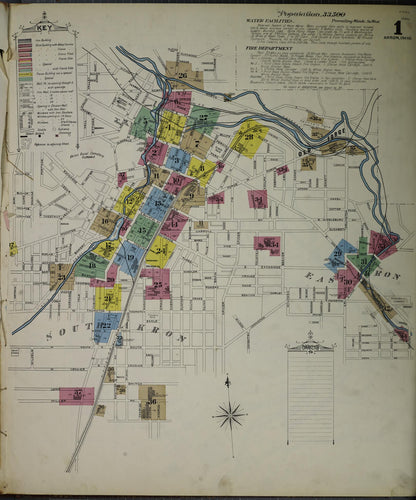 Sanborn Fire Insurance Map from Akron, Summit County, Ohio (1892), Sheet #0001 - Complete Map Set gallery image, historic Sanborn map, vintage wall art, Ohio Ohio