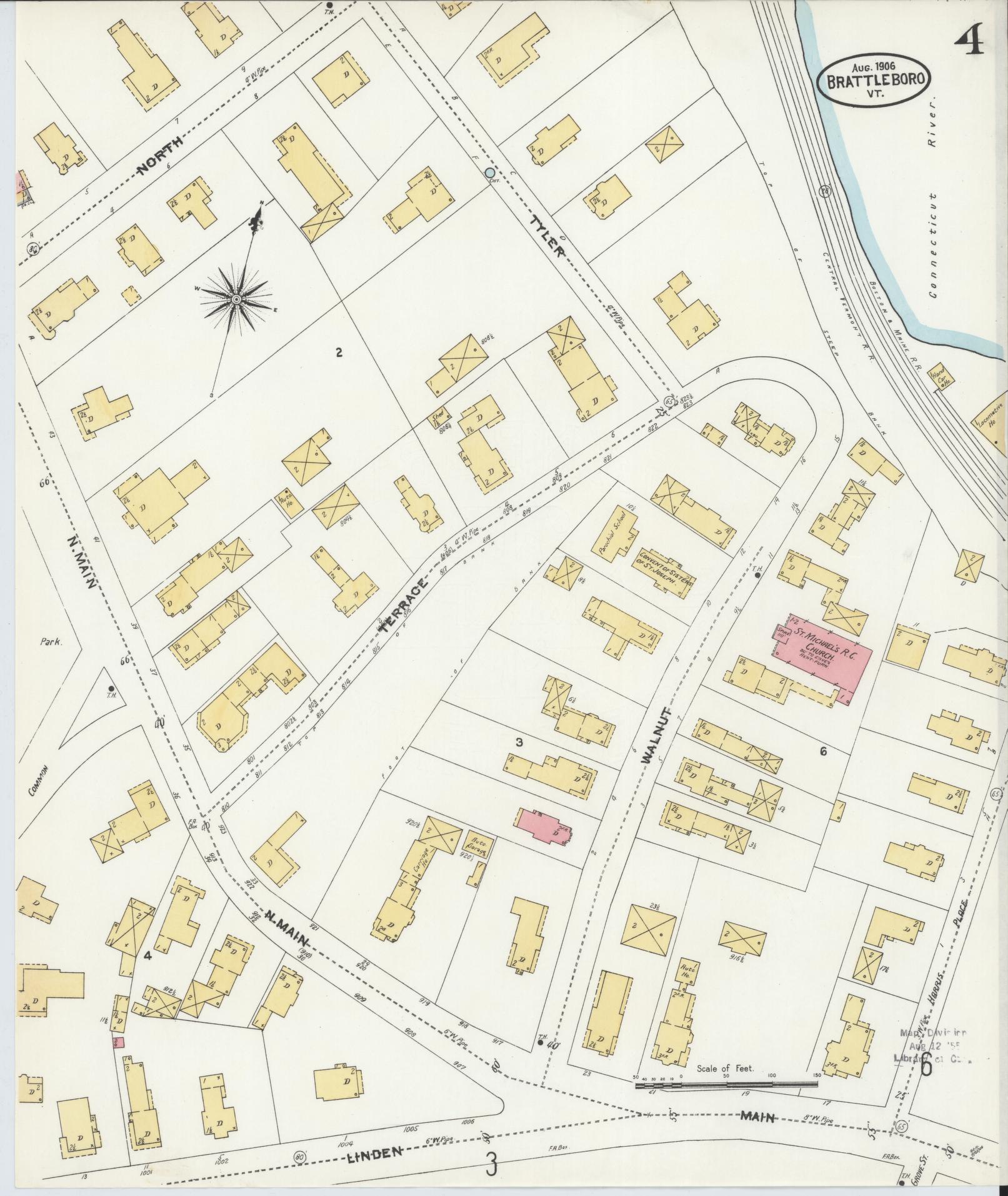Sanborn Fire Insurance Map from Brattleboro, Windham County, Vermont (1906), Sheet #0004 - Complete Map Set gallery image, historic Sanborn map, vintage wall art, Vermont Vermont