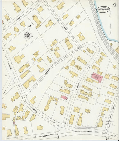 Sanborn Fire Insurance Map from Brattleboro, Windham County, Vermont (1906), Sheet #0004 - Complete Map Set gallery image, historic Sanborn map, vintage wall art, Vermont Vermont