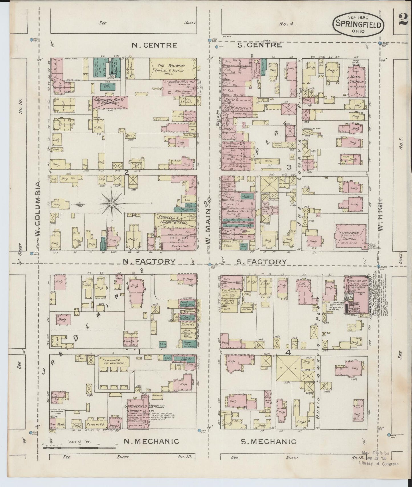 Sanborn Fire Insurance Map from Springfield, Clark County, Ohio (1886), Sheet #0002 - Complete Map Set gallery image, historic Sanborn map, vintage wall art, Ohio Ohio