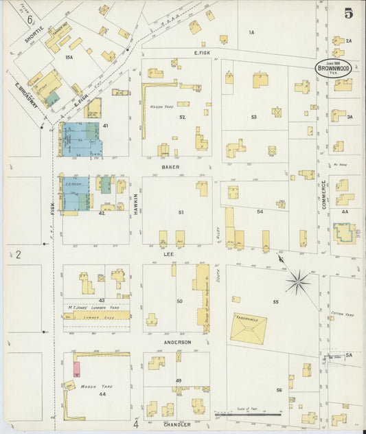 Sanborn Fire Insurance Map from Brownwood, Brown County, Texas (1898), Sheet #0005 - Historic Sanborn Fire Insurance Map Print, vintage old map wall art, antique decor, genealogy gift, Texas Texas map