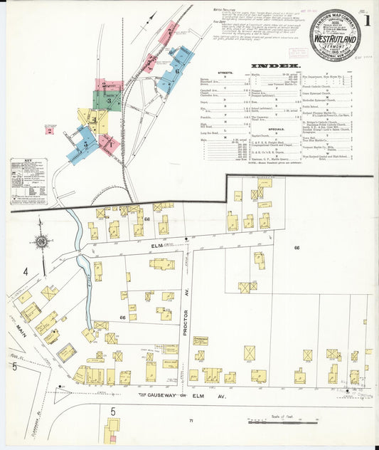 Sanborn Fire Insurance Map from West Rutland, Rutland County, Vermont (1910), Sheet #0001 - Historic Sanborn Fire Insurance Map Print, vintage old map wall art, antique decor, genealogy gift, Vermont Vermont map