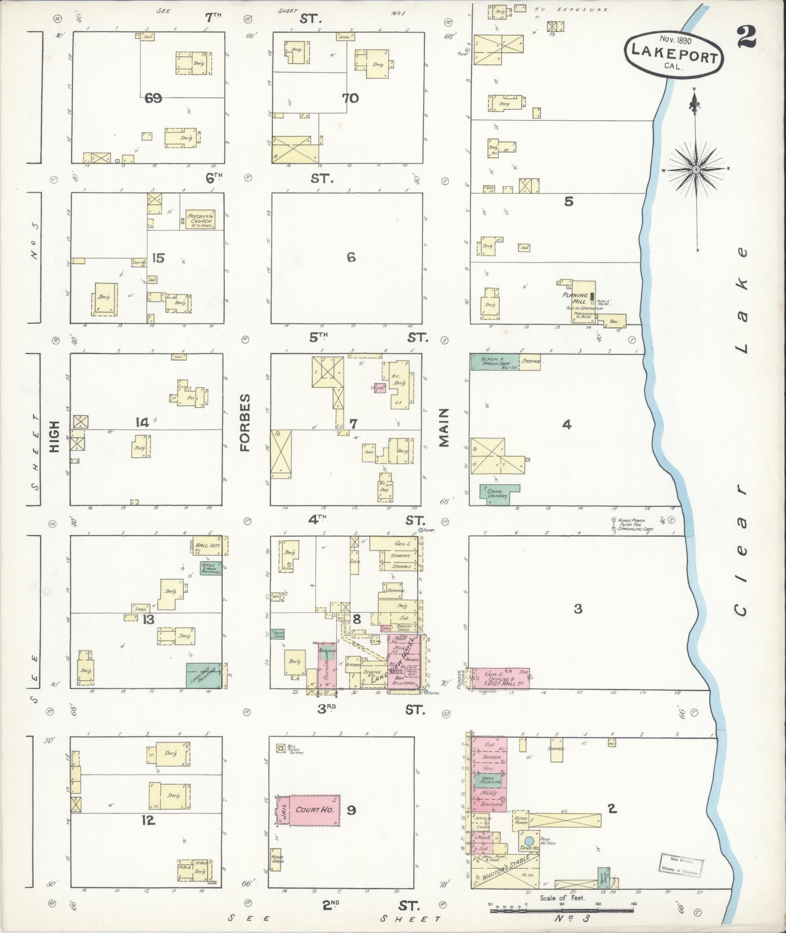 Sanborn Fire Insurance Map from Lakeport, Lake County, California (1890), Sheet #0002 - Historic Sanborn Fire Insurance Map Print, vintage old map wall art, antique decor, genealogy gift, California California map