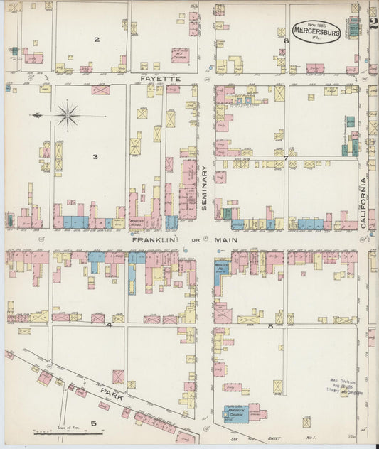 Sanborn Fire Insurance Map from Mercersburg, Franklin County, Pennsylvania (1885), Sheet #0002 - Historic Sanborn Fire Insurance Map Print, vintage old map wall art, antique decor, genealogy gift, Pennsylvania Pennsylvania map