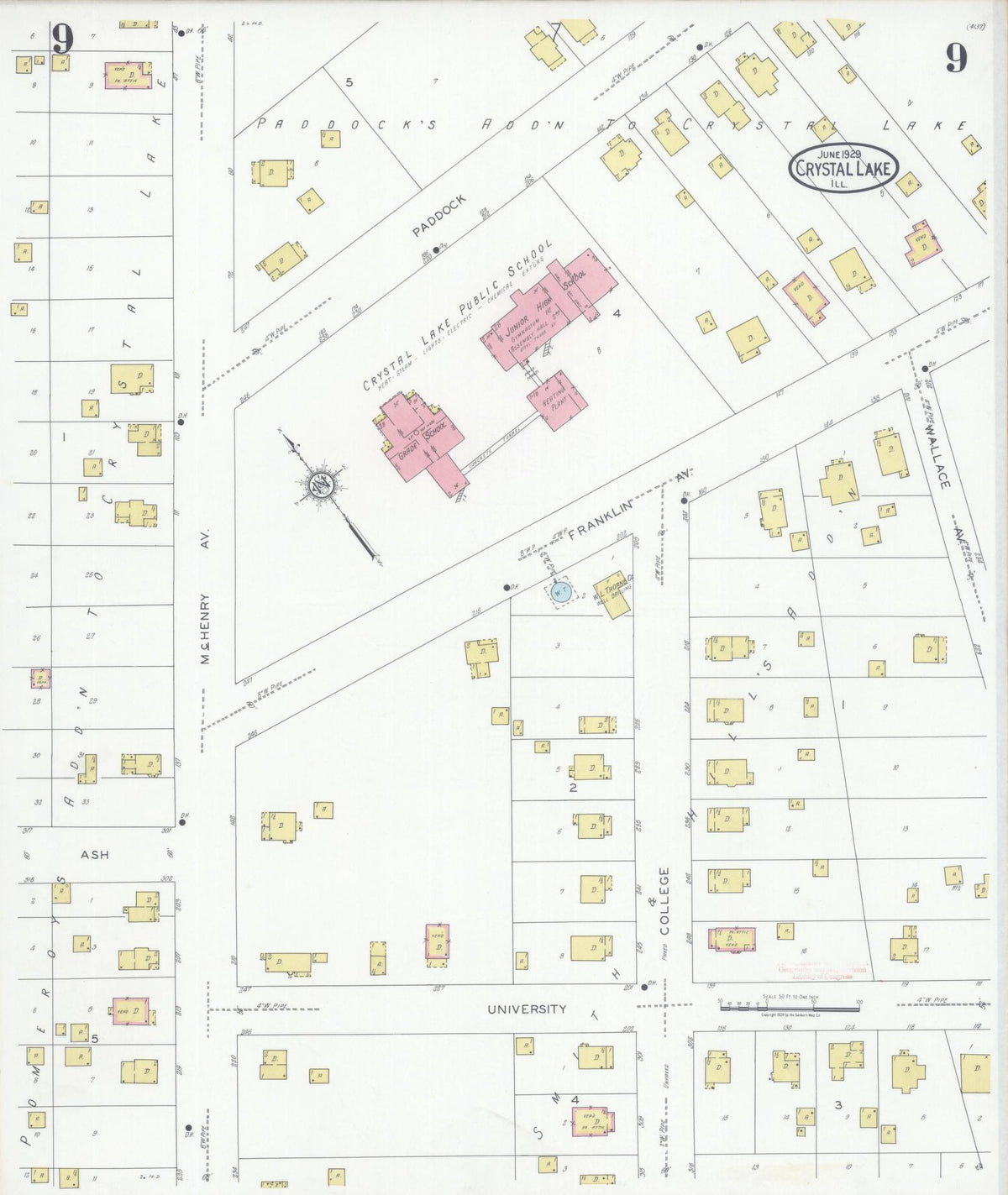 Sanborn Fire Insurance Map from Crystal Lake, McHenry County, Illinois (1929), Sheet #0009 - Complete Map Set gallery image, historic Sanborn map, vintage wall art, Illinois Illinois