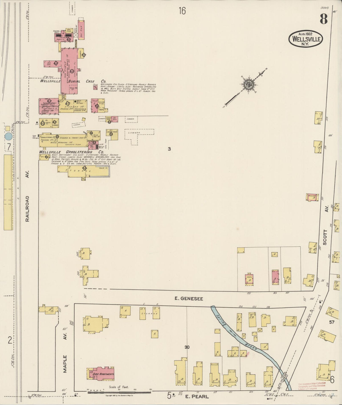Sanborn Fire Insurance Map from Wellsville, Allegany County, New York (1922), Sheet #0008 - Historic Sanborn Fire Insurance Map Print, vintage old map wall art, antique decor, genealogy gift, New York New York map
