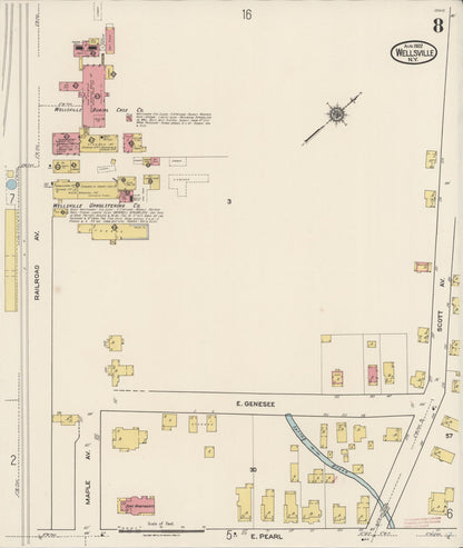 Sanborn Fire Insurance Map from Wellsville, Allegany County, New York (1922), Sheet #0008 - Historic Sanborn Fire Insurance Map Print, vintage old map wall art, antique decor, genealogy gift, New York New York map