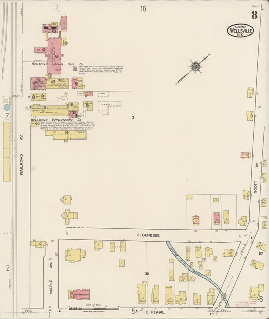 Sanborn Fire Insurance Map from Wellsville, Allegany County, New York (1922), Sheet #0008 - Historic Sanborn Fire Insurance Map Print, vintage old map wall art, antique decor, genealogy gift, New York New York map