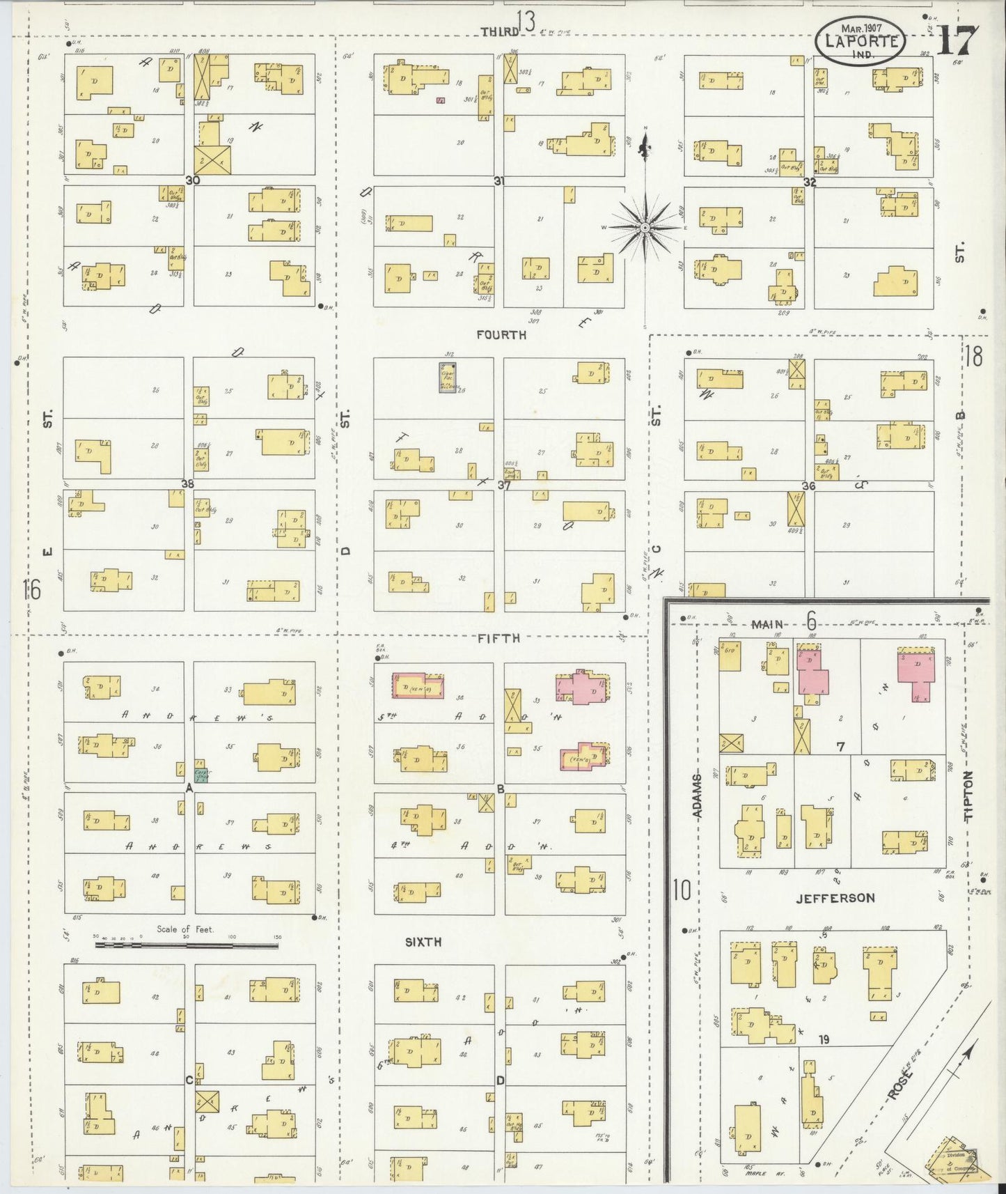 Sanborn Fire Insurance Map from La Porte, La Porte County, Indiana (1907), Sheet #0017 - Complete Map Set gallery image, historic Sanborn map, vintage wall art, Indiana Indiana