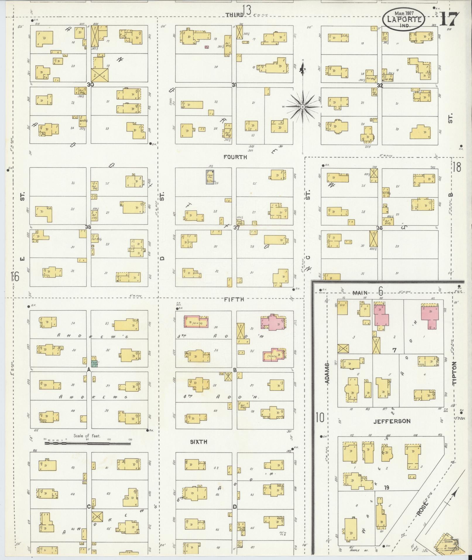 Sanborn Fire Insurance Map from La Porte, La Porte County, Indiana (1907), Sheet #0017 - Complete Map Set gallery image, historic Sanborn map, vintage wall art, Indiana Indiana