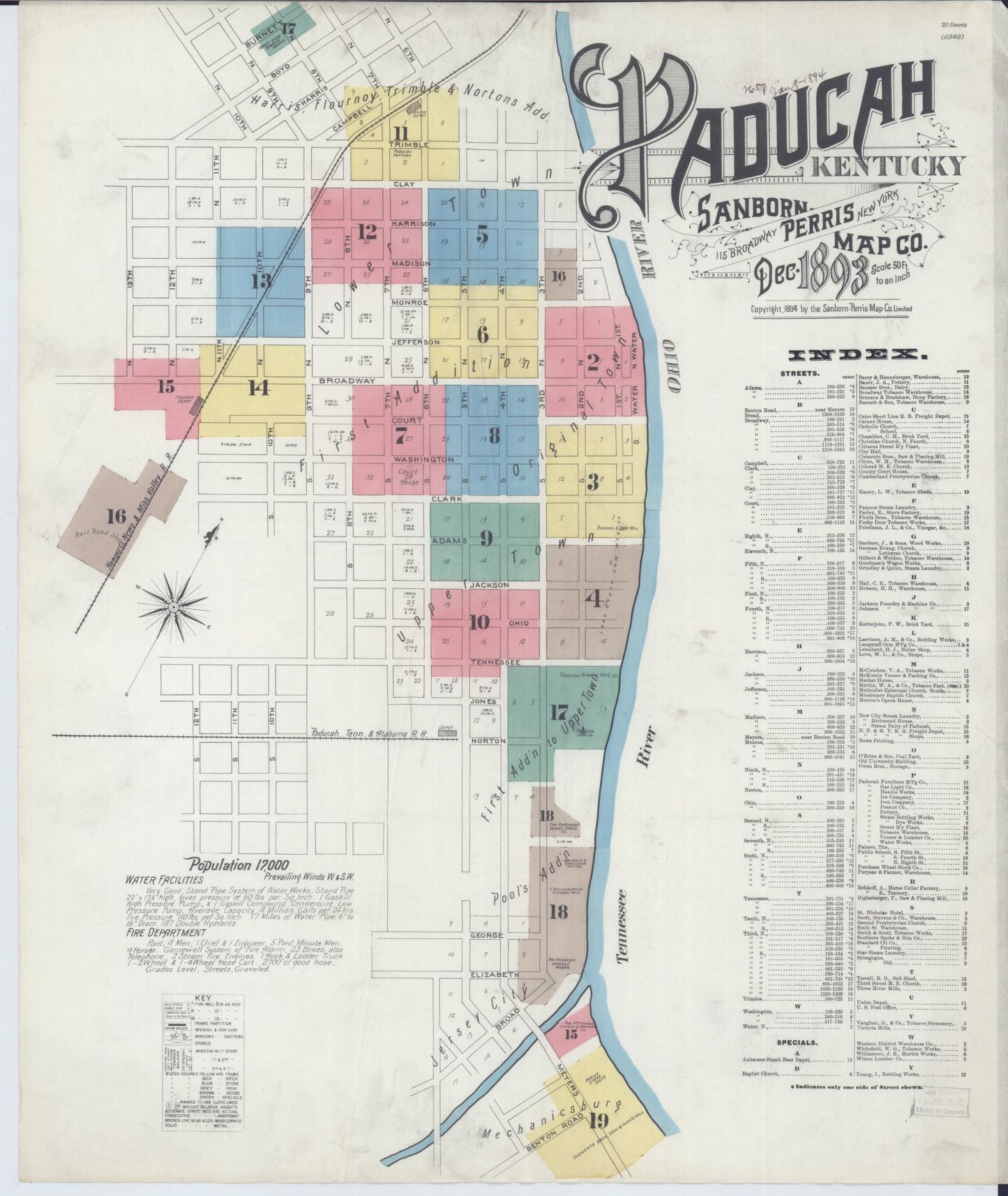 Sanborn Fire Insurance Map from Paducah, Mccraken County, Kentucky (1893), Sheet #0001 - Complete Map Set gallery image, historic Sanborn map, vintage wall art, Kentucky Kentucky