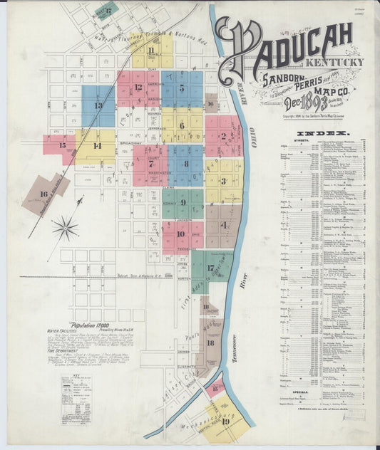 Sanborn Fire Insurance Map from Paducah, Mccraken County, Kentucky (1893), Sheet #0001 - Complete Map Set gallery image, historic Sanborn map, vintage wall art, Kentucky Kentucky