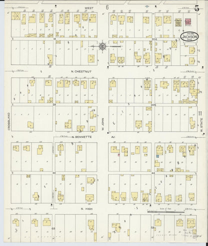 Sanborn Fire Insurance Map from Jackson, Jackson County, Ohio (1914), Sheet #0005 - Historic Sanborn Fire Insurance Map Print, vintage old map wall art, antique decor, genealogy gift, Ohio Ohio map