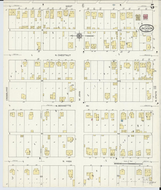 Sanborn Fire Insurance Map from Jackson, Jackson County, Ohio (1914), Sheet #0005 - Historic Sanborn Fire Insurance Map Print, vintage old map wall art, antique decor, genealogy gift, Ohio Ohio map