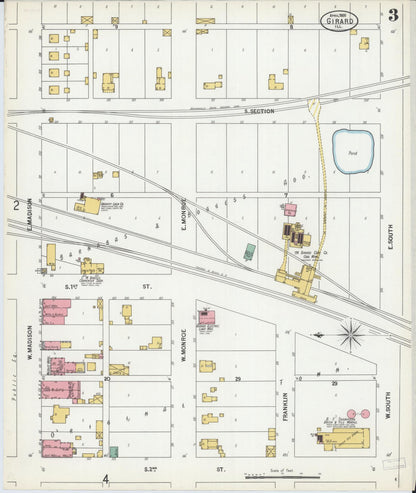Sanborn Fire Insurance Map from Girard, Macoupin County, Illinois (1900), Sheet #0003 - Historic Sanborn Fire Insurance Map Print, vintage old map wall art, antique decor, genealogy gift, Illinois Illinois map