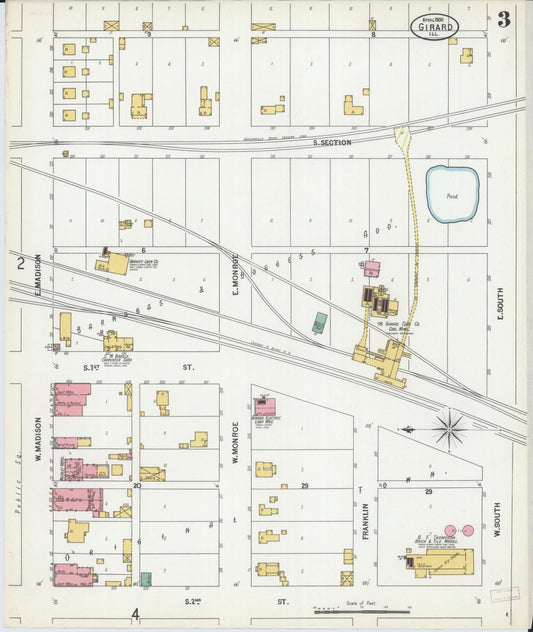 Sanborn Fire Insurance Map from Girard, Macoupin County, Illinois (1900), Sheet #0003 - Historic Sanborn Fire Insurance Map Print, vintage old map wall art, antique decor, genealogy gift, Illinois Illinois map