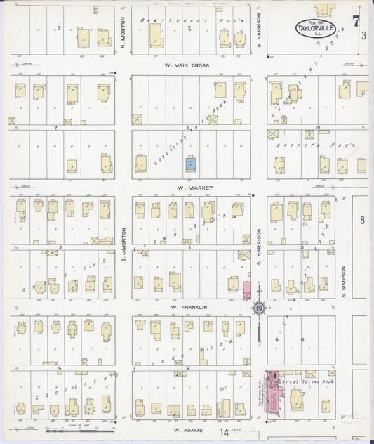 Sanborn Fire Insurance Map from Taylorville, Christian County, Illinois (1914), Sheet #0007 - Historic Sanborn Fire Insurance Map Print, vintage old map wall art, antique decor, genealogy gift, Illinois Illinois map