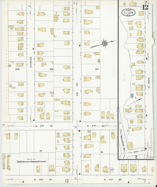 Sanborn Fire Insurance Map from Ilion, Herkimer County, New York (1912), Sheet #0012 - Historic Sanborn Fire Insurance Map Print, vintage old map wall art, antique decor, genealogy gift, New York New York map