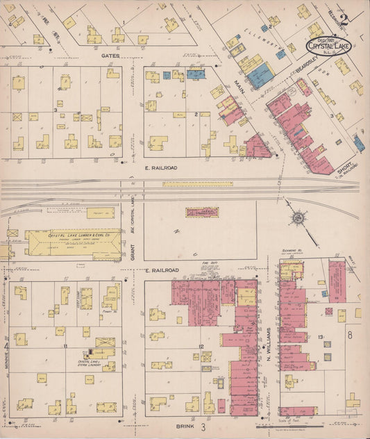 Sanborn Fire Insurance Map from Crystal Lake, McHenry County, Illinois (1921), Sheet #0002 - Historic Sanborn Fire Insurance Map Print, vintage old map wall art, antique decor, genealogy gift, Illinois Illinois map