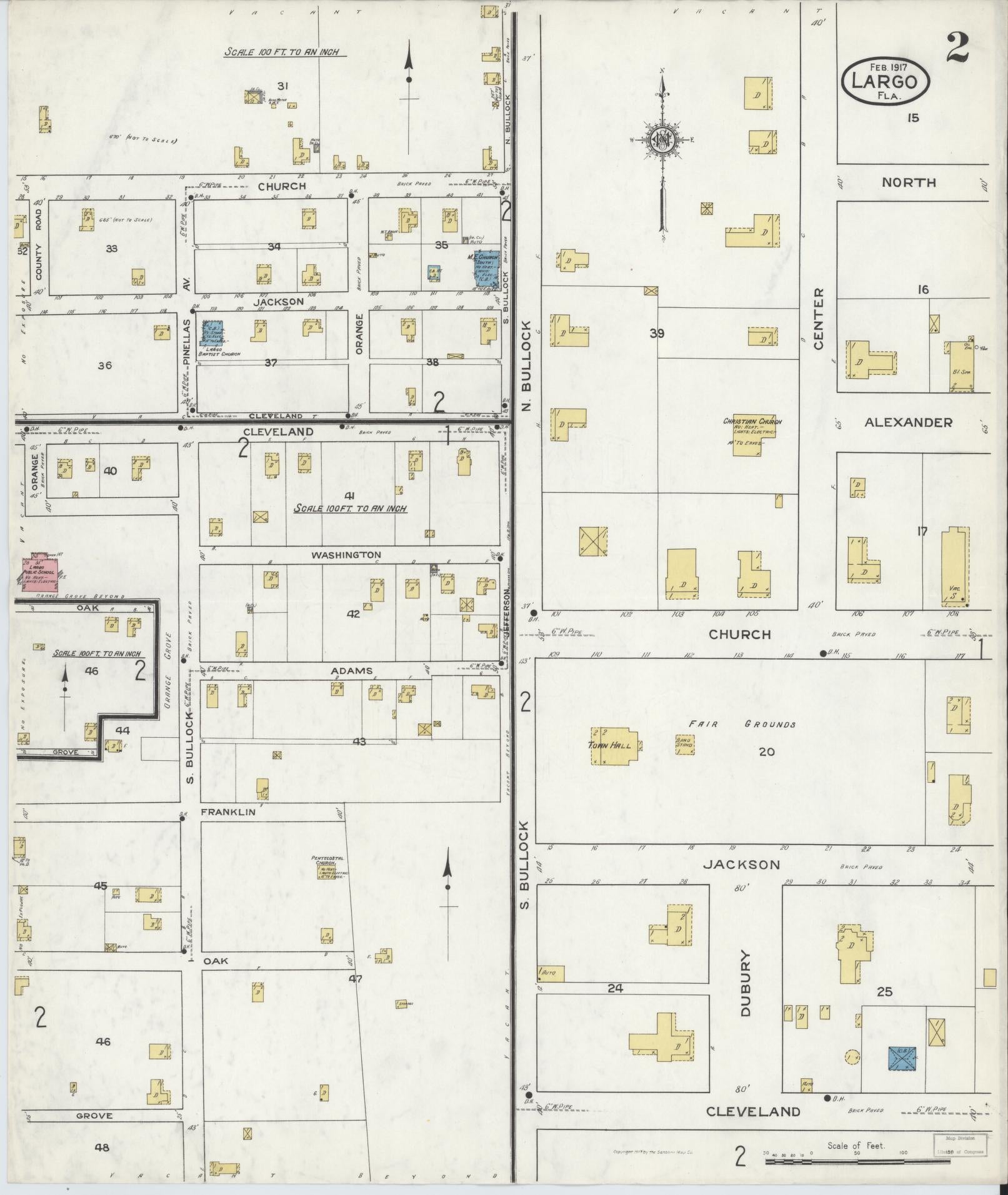 Sanborn Fire Insurance Map from Largo, Pinellas County, Florida (1917), Sheet #0002 - Historic Sanborn Fire Insurance Map Print, vintage old map wall art, antique decor, genealogy gift, Florida Florida map