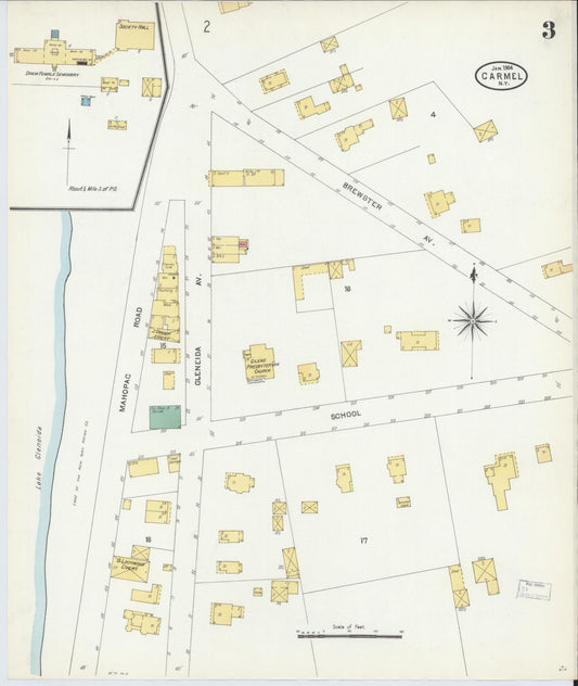 Sanborn Fire Insurance Map from Carmel, Putnam County, New York (1904), Sheet #0003 - Historic Sanborn Fire Insurance Map Print, vintage old map wall art, antique decor, genealogy gift, New York New York map