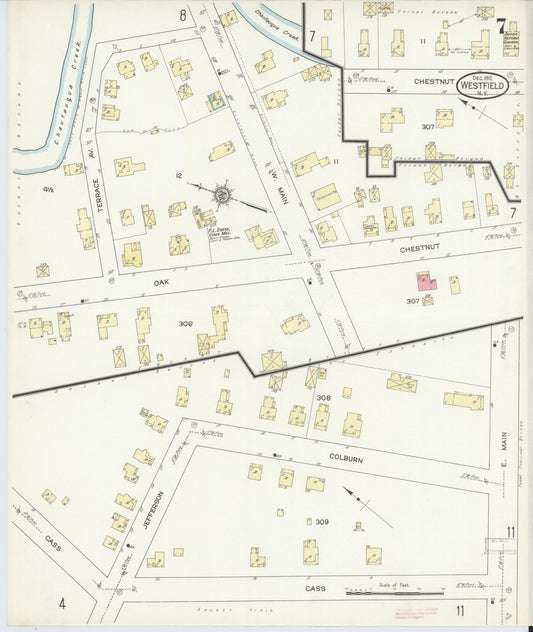 Sanborn Fire Insurance Map from Westfield, Chautauqua County, New York (1912), Sheet #0007 - Historic Sanborn Fire Insurance Map Print, vintage old map wall art, antique decor, genealogy gift, New York New York map