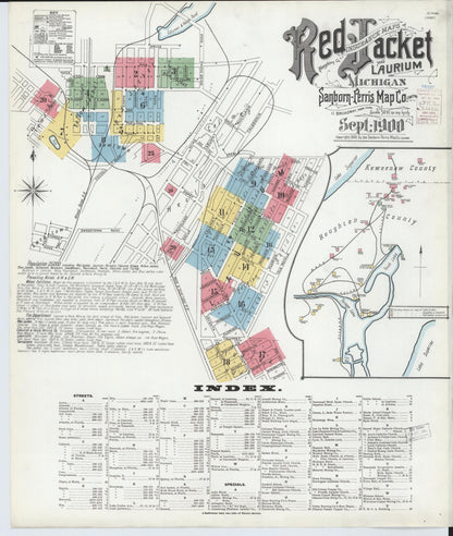 Sanborn Fire Insurance Map from Red Jacket, Houghton County, Michigan (1900), Sheet #0001 - Historic Sanborn Fire Insurance Map Print, vintage old map wall art, antique decor, genealogy gift, Michigan Michigan map
