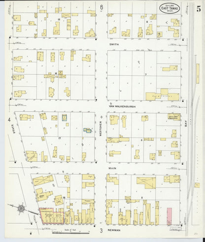 Sanborn Fire Insurance Map from East Tawas, Iosco County, Michigan (1910), Sheet #0005 - Complete Map Set gallery image, historic Sanborn map, vintage wall art, Michigan Michigan