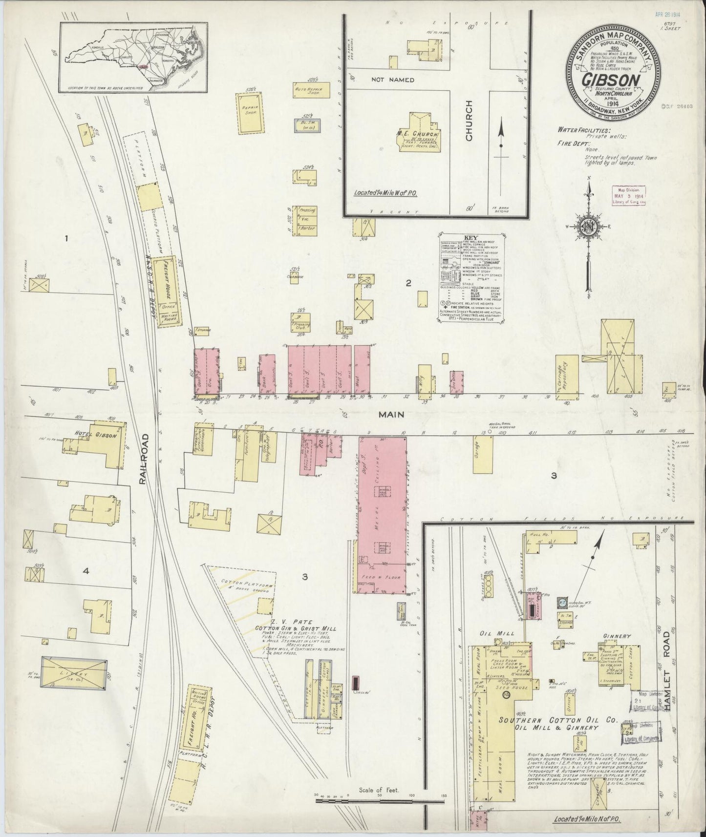 Sanborn Fire Insurance Map from Gibson, Scotland County, North Carolina (1914), Sheet #0001 - Historic Sanborn Fire Insurance Map Print, vintage old map wall art, antique decor, genealogy gift, North Carolina North Carolina map