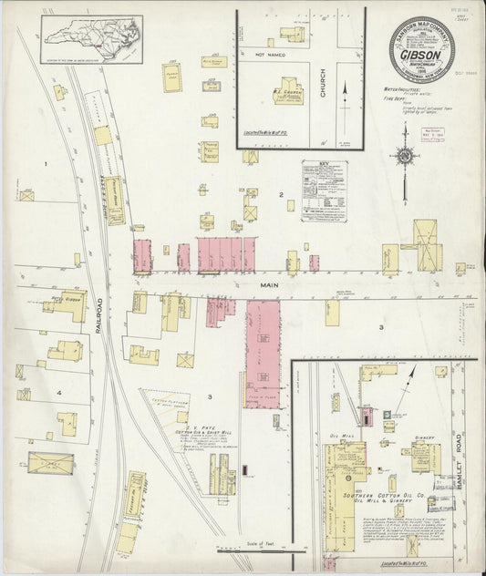 Sanborn Fire Insurance Map from Gibson, Scotland County, North Carolina (1914), Sheet #0001 - Historic Sanborn Fire Insurance Map Print, vintage old map wall art, antique decor, genealogy gift, North Carolina North Carolina map