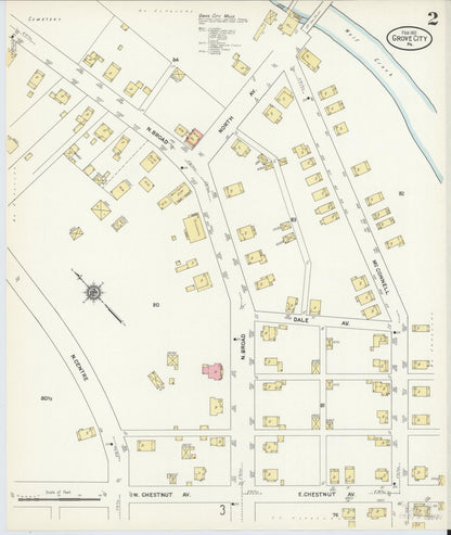 Sanborn Fire Insurance Map from Grove City, Mercer County, Pennsylvania (1912), Sheet #0002 - Historic Sanborn Fire Insurance Map Print, vintage old map wall art, antique decor, genealogy gift, Pennsylvania Pennsylvania map