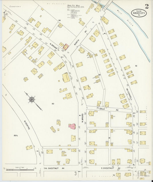 Sanborn Fire Insurance Map from Grove City, Mercer County, Pennsylvania (1912), Sheet #0002 - Historic Sanborn Fire Insurance Map Print, vintage old map wall art, antique decor, genealogy gift, Pennsylvania Pennsylvania map