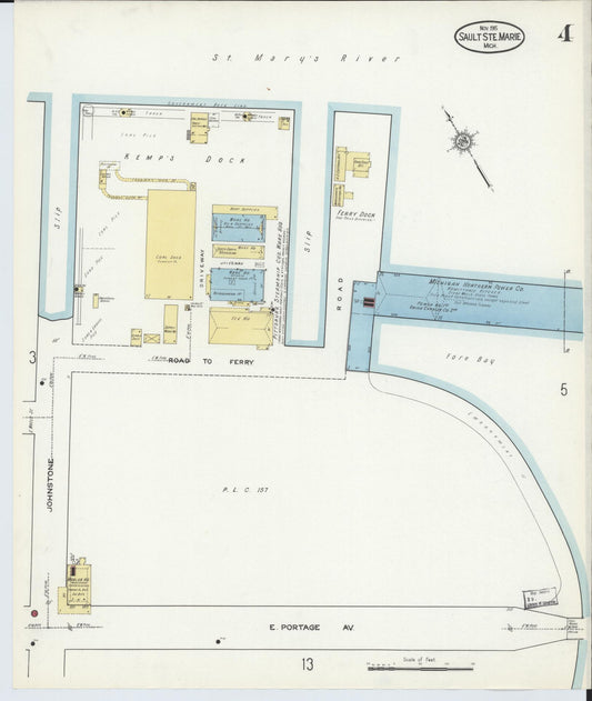 Sanborn Fire Insurance Map from Sault Sainte Marie, Chippewa County, Michigan (1915), Sheet #0004 - Historic Sanborn Fire Insurance Map Print, vintage old map wall art, antique decor, genealogy gift, Michigan Michigan map