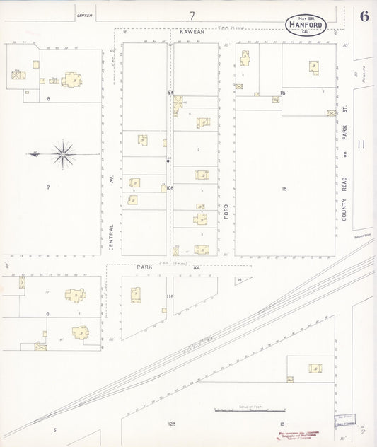 Sanborn Fire Insurance Map from Hanford, Kings County, California (1898), Sheet #0006 - Historic Sanborn Fire Insurance Map Print, vintage old map wall art, antique decor, genealogy gift, California California map